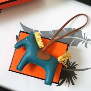 Hermes Rodeo Horse Bag Charm In Cyan/Camarel/Yellow Leather