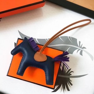 Hermes Rodeo Horse Bag Charm In Navy/Camarel/Purple Leather