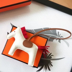 Hermes Rodeo Horse Bag Charm In White/Camarel/Red Leather