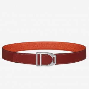 Hermes Etrier Buckle Belt & Orange Clemence 32 MM Strap