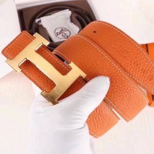 Hermes H Belt Buckle & Orange 32mm Clemence Strap 