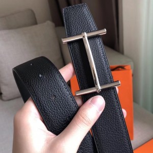 Hermes H d'Ancre Reversible Belt In Black/Ardoise Leather