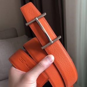 Hermes H d'Ancre Reversible Belt In Orange/Noir Leather