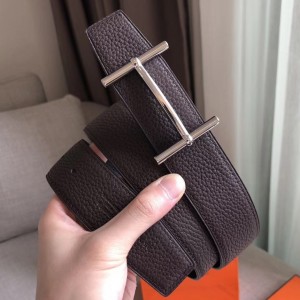 Hermes H d'Ancre Reversible Belt In Cafe/Noir Leather