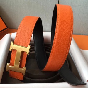 Hermes H Belt Buckle & Orange Epsom 32 MM Strap 