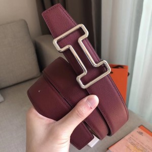 Hermes Tonight 38MM Reversible Belt In Ruby/Gold Epsom Leather