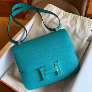 Hermes Constance Enamel 18 Handmade Bag In Blue Paon Epsom Calfskin