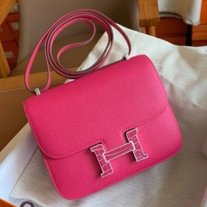 Hermes Constance Enamel 18 Handmade Bag In Rose Mexico Epsom Calfskin