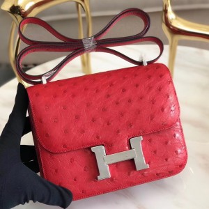 Hermes Mini Constance 18cm Red Ostrich Leather