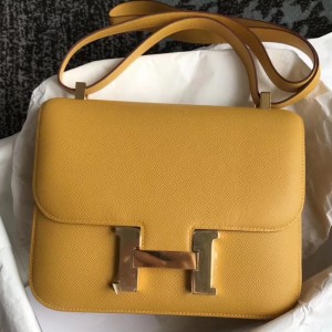 Hermes Epsom Constance 24cm Jaune Handmade Bag