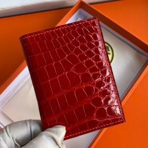 Hermes MC² Euclide Card Holder in Red Shiny Alligator Leather 