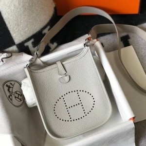 Hermes Evelyne III TPM Bag In Pearl Grey Clemence Leather