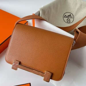 Hermes Geta Handmade Bag In Caramel Chevre Mysore Leather 