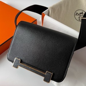 Hermes Geta Handmade Bag In Black Chevre Mysore Leather 