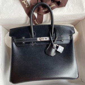 Hermes Birkin 25 Retourne Handmade Bag In Black Box Calfskin
