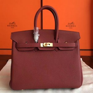 Hermes Bordeaux Birkin 25cm Clemence Handmade Bag