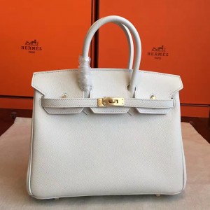 Hermes White Birkin 25cm Epsom Handmade Bag