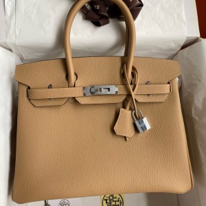 Hermes Birkin 30 Retourne Handmade Bag In Chai Clemence Leather 