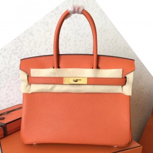 Hermes Orange Birkin 30cm Clemence Handmade Bag