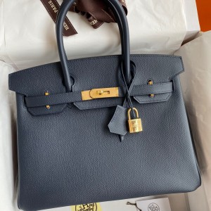 Replica Hermes Birkin 30 Retourne Handmade Bag In Gris Asphalt Ostrich  Leather