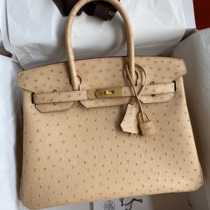 Hermes Birkin 30 Retourne Handmade Bag In Chai Ostrich Leather 