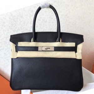 Hermes Black Birkin 30cm Swift Handmade Bag
