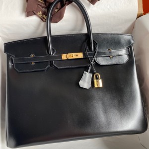 Hermes Birkin 40 Retourne Handmade Bag In Black Box Calfskin