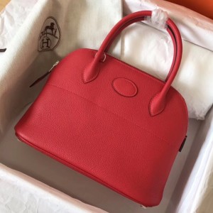 Hermes Red Clemence Bolide 27cm Handmade Bag