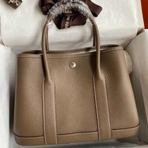 Hermes Garden Party 30 Handmade Bag in Taupe Clemence Leather 