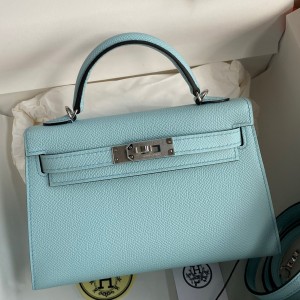 Hermes Kelly Mini II Sellier Handmade Bag In Blue Zephyr Epsom Calfskin