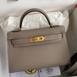 Hermes Kelly Mini II Sellier Handmade Bag In Gris Asphalt Epsom Calfskin