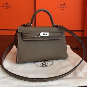 Hermes Taupe Epsom Kelly Mini II Handmade Bag