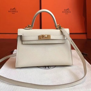 Hermes White Epsom Kelly Mini II Handmade Bag