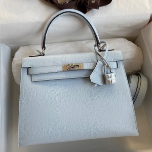 Hermes Epsom Kelly 25cm Sellier Handmade Blue Brume Bag