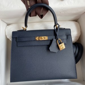 Hermes Epsom Kelly 25cm Sellier Handmade Blue Indigo Bag