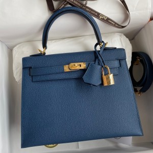Hermes Epsom Kelly 25cm Sellier Handmade Deep Blue Bag