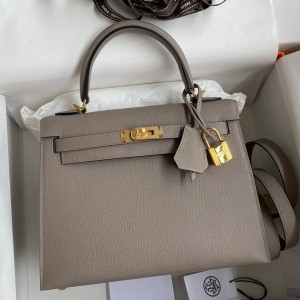 Hermes Epsom Kelly 25cm Sellier Handmade Grey Bag