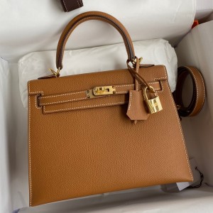 Hermes Epsom Kelly 25cm Sellier Handmade Gold Bag 