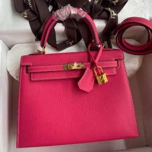 Hermes Kelly Sellier 25 Handmade Bag In Peach Epsom Calfskin 