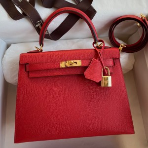 Hermes Epsom Kelly 25cm Sellier Handmade Red Bag