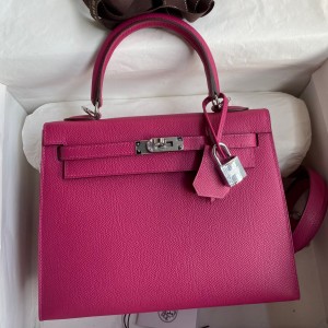 Hermes Kelly Sellier 25 Handmade Bag In Rose Purple Epsom Calfskin
