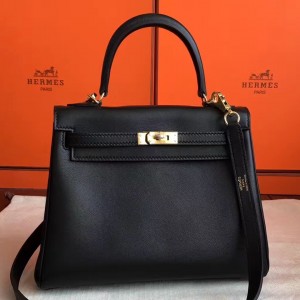 Hermes Swift Kelly 25cm Retourne Handmade Black Bag