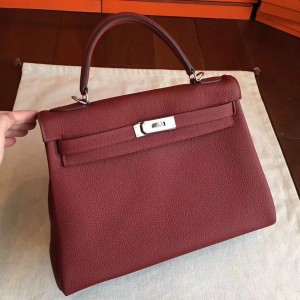 Hermes Bordeaux Clemence Kelly Retourne 32cm Handmade Bag