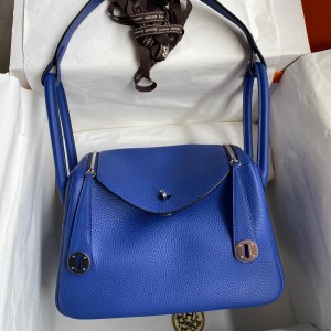 Hermes Lindy 26 Handmade Bag In Blue Electric Clemence Leather 