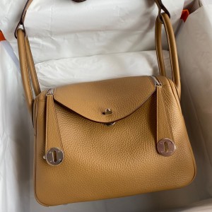 Hermes Lindy 26 Handmade Bag In Biscuit Clemence Leather 