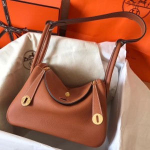 Hermes Gold Lindy 26cm Clemence Handmade Bag