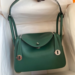 Hermes Lindy 26 Handmade Bag In Malachite Clemence Leather 