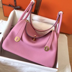 Hermes Pink Lindy 26cm Clemence Handmade Bag