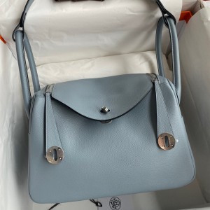 Hermes Lindy 26 Handmade Bag In Blue Lin Evercolor Leather 