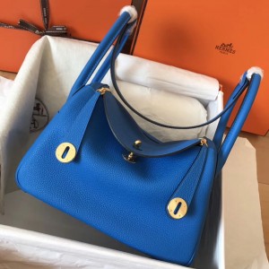 Hermes Blue Zanzibar Lindy 30cm Clemence Handmade Bag